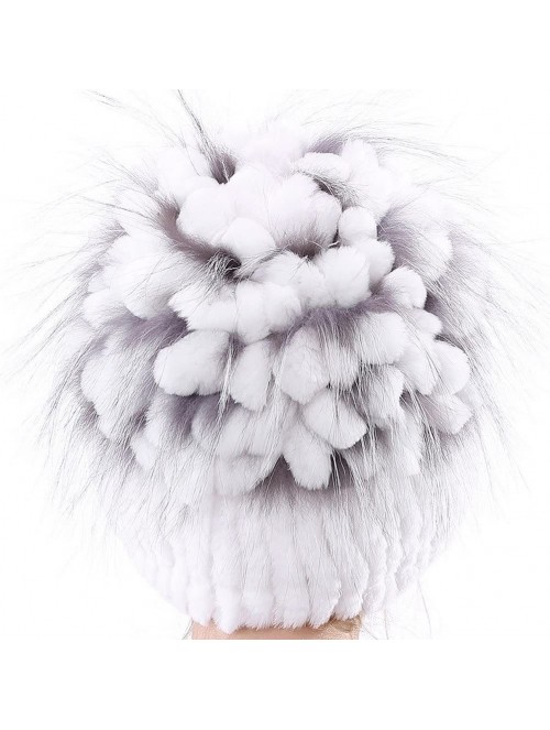 Skullies & Beanies Winter Women Elastic Fur Hat Knitted Real Rabbit Fur Beanie with Fur Tassel - White - CX185Y98QCC $43.11