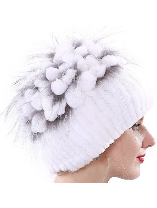 Skullies & Beanies Winter Women Elastic Fur Hat Knitted Real Rabbit Fur Beanie with Fur Tassel - White - CX185Y98QCC $43.11