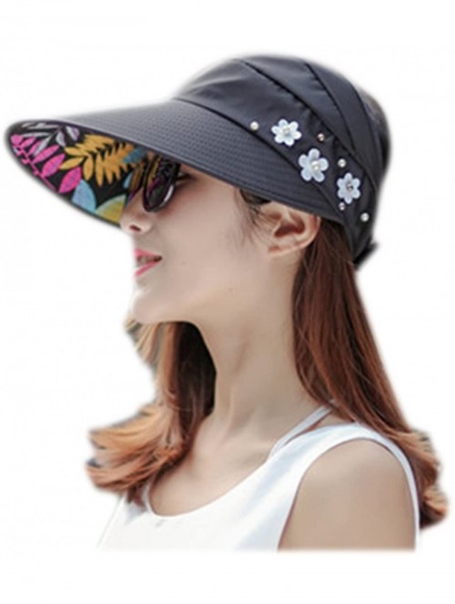 Sun Hats Wide Brim Summer Folding Hat UV Protection Sun Cap Beach Hat for Women - Black - CP184EY4W53 $15.33