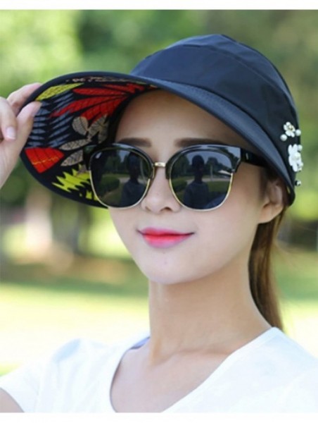 Sun Hats Wide Brim Summer Folding Hat UV Protection Sun Cap Beach Hat for Women - Black - CP184EY4W53 $15.33