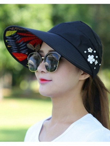 Sun Hats Wide Brim Summer Folding Hat UV Protection Sun Cap Beach Hat for Women - Black - CP184EY4W53 $15.33