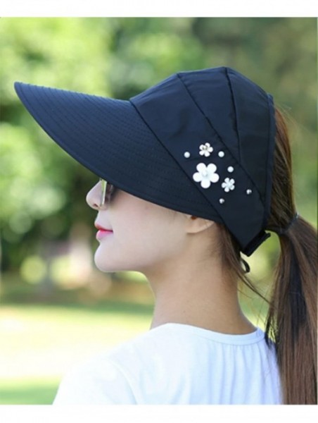 Sun Hats Wide Brim Summer Folding Hat UV Protection Sun Cap Beach Hat for Women - Black - CP184EY4W53 $15.33