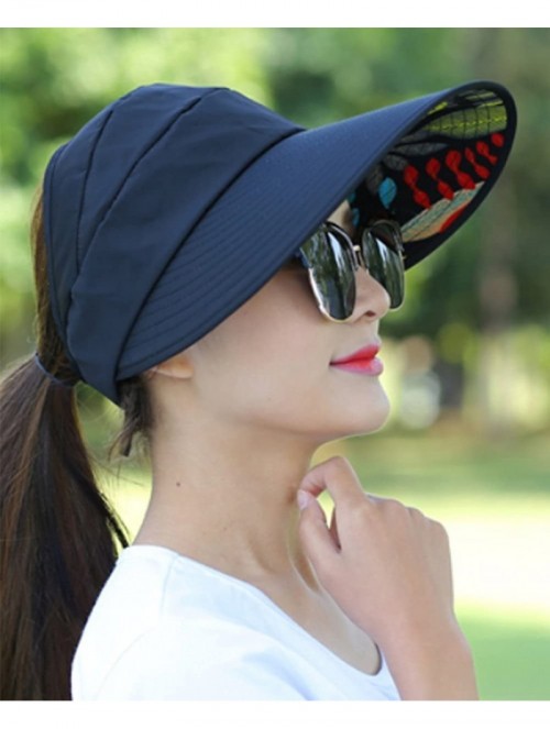 Sun Hats Wide Brim Summer Folding Hat UV Protection Sun Cap Beach Hat for Women - Black - CP184EY4W53 $15.33