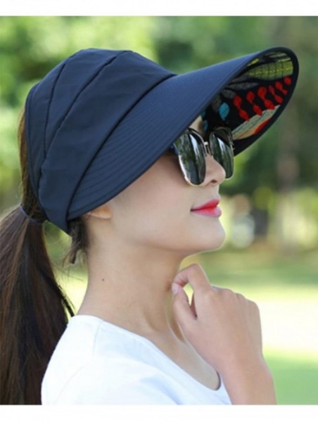 Sun Hats Wide Brim Summer Folding Hat UV Protection Sun Cap Beach Hat for Women - Black - CP184EY4W53 $15.33