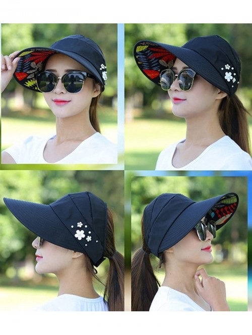 Sun Hats Wide Brim Summer Folding Hat UV Protection Sun Cap Beach Hat for Women - Black - CP184EY4W53 $15.33