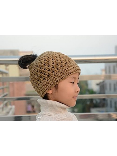 Skullies & Beanies Messy Bun Hats Ponytail Beanie Homemade Chirstmas Gifts - Brown - CE12O489CVS $18.40