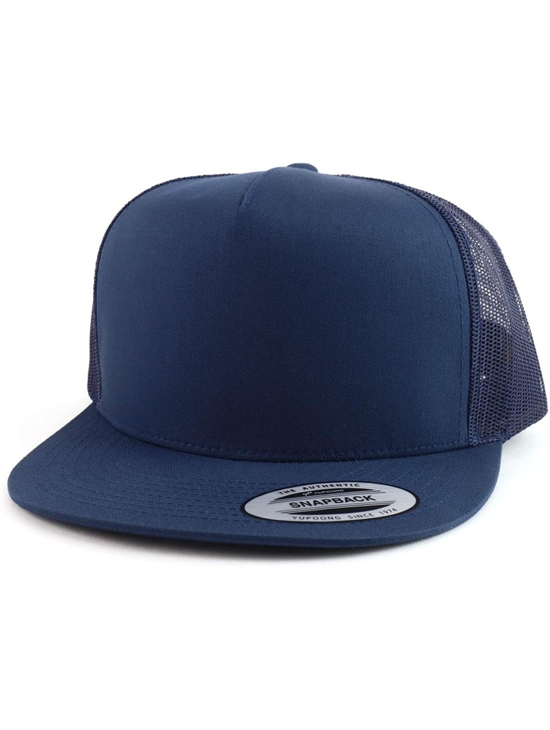 Baseball Caps Flexfit Oversize XXL Structured Blank 5 Panel Flatbill Snapback Mesh Cap - Navy - CZ192ROU6MY $18.91