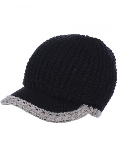 Skullies & Beanies Winter Fashion Knit Cap Hat for Women- Peaked Visor Beanie- Warm Fleece Lined-Many Styles - Black/Gray - C...