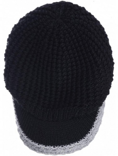 Skullies & Beanies Winter Fashion Knit Cap Hat for Women- Peaked Visor Beanie- Warm Fleece Lined-Many Styles - Black/Gray - C...