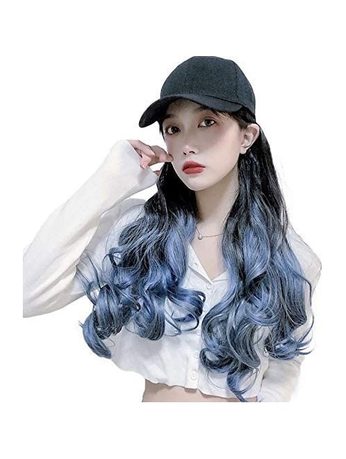 Skullies & Beanies Baseball Cap with Long Wavy Synthetic Hair for Women - Baseball Cap-brownish Dark Ombre Blue - CW18ASCUGMQ...