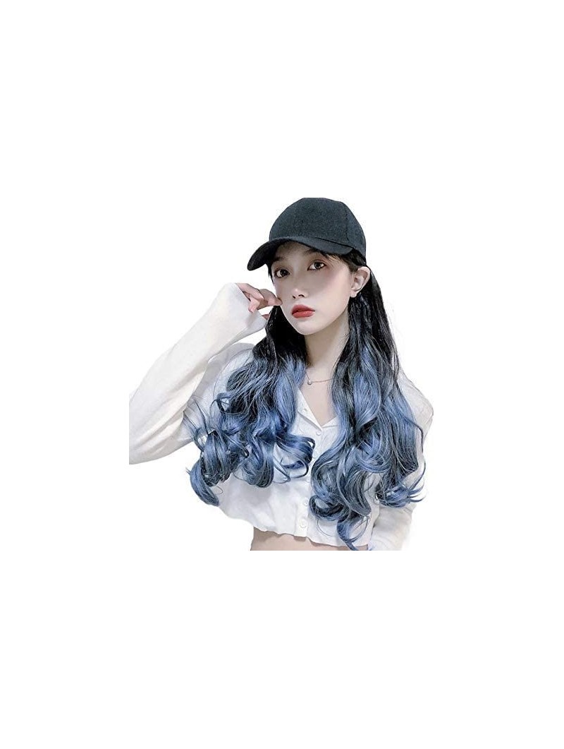 Skullies & Beanies Baseball Cap with Long Wavy Synthetic Hair for Women - Baseball Cap-brownish Dark Ombre Blue - CW18ASCUGMQ...