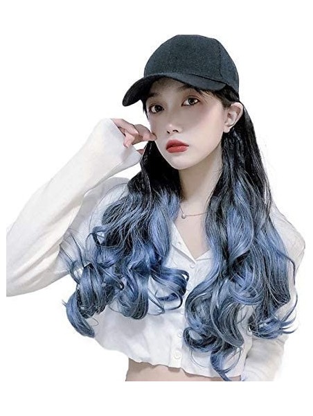 Skullies & Beanies Baseball Cap with Long Wavy Synthetic Hair for Women - Baseball Cap-brownish Dark Ombre Blue - CW18ASCUGMQ...