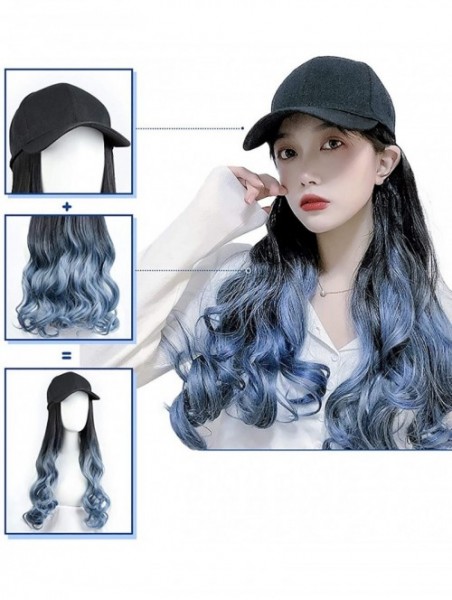 Skullies & Beanies Baseball Cap with Long Wavy Synthetic Hair for Women - Baseball Cap-brownish Dark Ombre Blue - CW18ASCUGMQ...