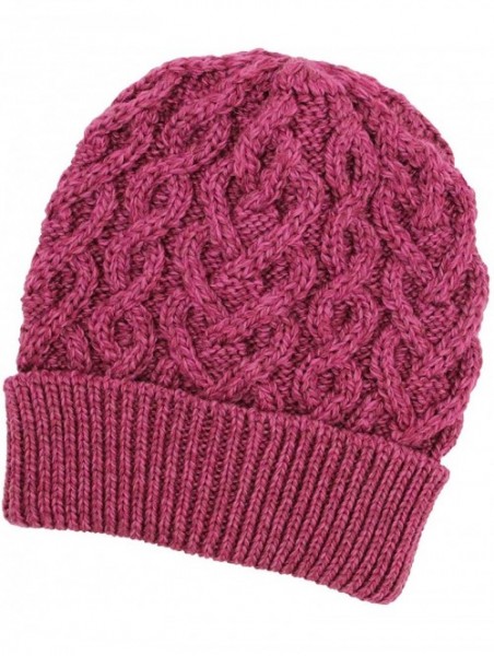 Skullies & Beanies Women's Cable Knit Heart Pattern Hat (100% Super Soft Merino Wool) - Magenta - C118OZ4S3U6 $32.65