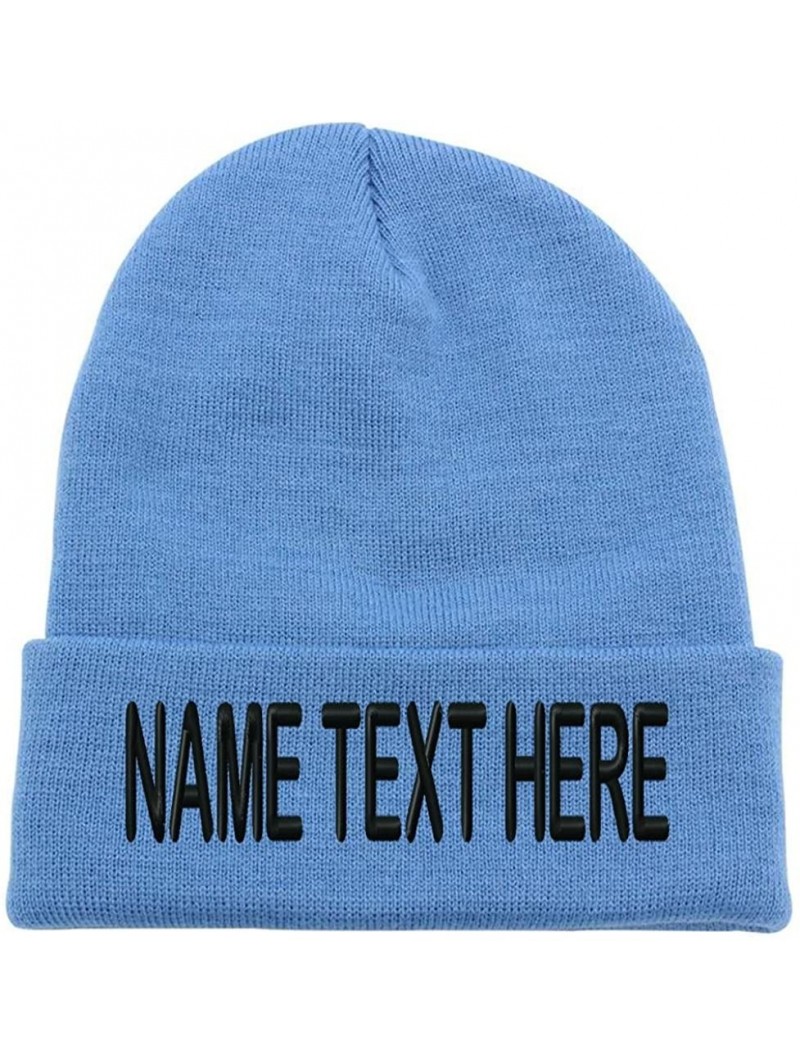 Skullies & Beanies Custom Embroidery Personalized Name Text Ski Toboggan Knit Cap Cuffed Beanie Hat - Light Blue - C31892DYQQ...