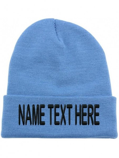 Skullies & Beanies Custom Embroidery Personalized Name Text Ski Toboggan Knit Cap Cuffed Beanie Hat - Light Blue - C31892DYQQ...