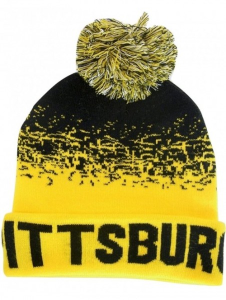 Skullies & Beanies Pittsburgh Men's Digital Fade Soft Fabric Winter Knit Hats - Black/Gold - CJ1872O7WZH $17.67