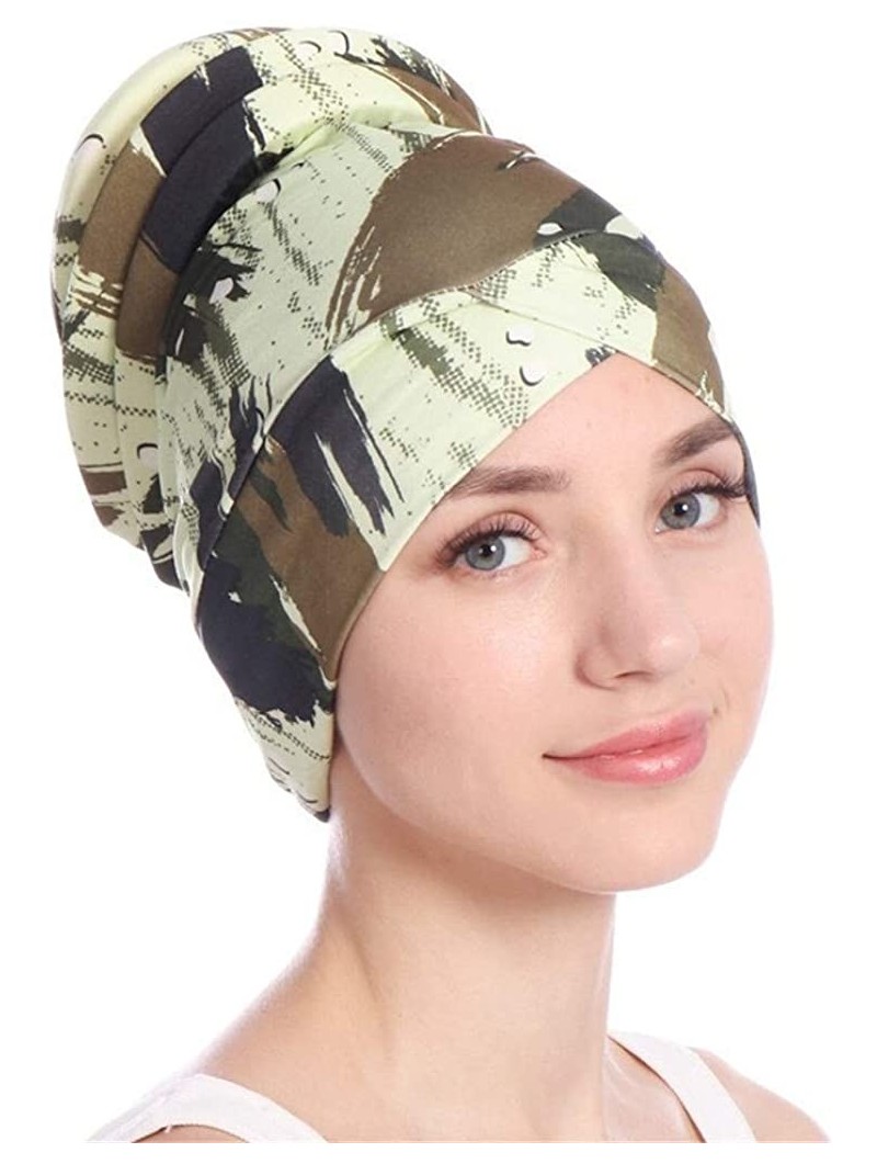 Skullies & Beanies Newly Fashion Women Islamic Muslim Leaves Hijab Turban Hat Headwrap Scarf Cover Chemo Cap Gift - Army Gree...