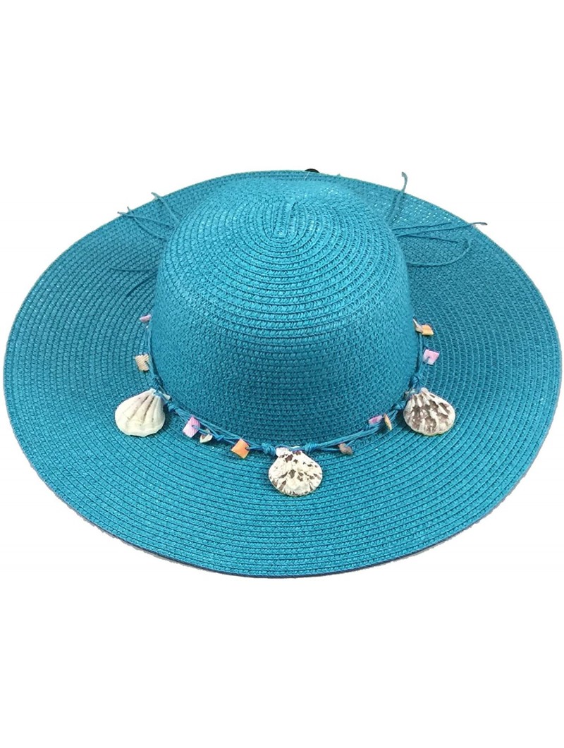 Visors Wide Brim Large Bow Floppy Summer Straw Sun Hat - 7147 Blue - CZ17YCM7WA0 $15.02