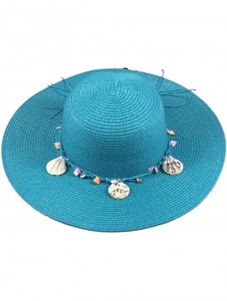 Visors Wide Brim Large Bow Floppy Summer Straw Sun Hat - 7147 Blue - CZ17YCM7WA0 $15.02