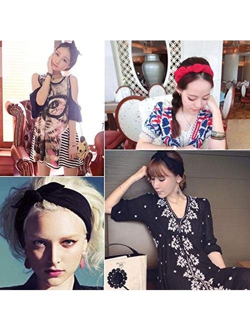 Headbands Vintage Adults Elastic Headband Bunny Ears Bow Hairband Hair Decor Accessory (10 Pack) - C718RS4UI7A $20.48