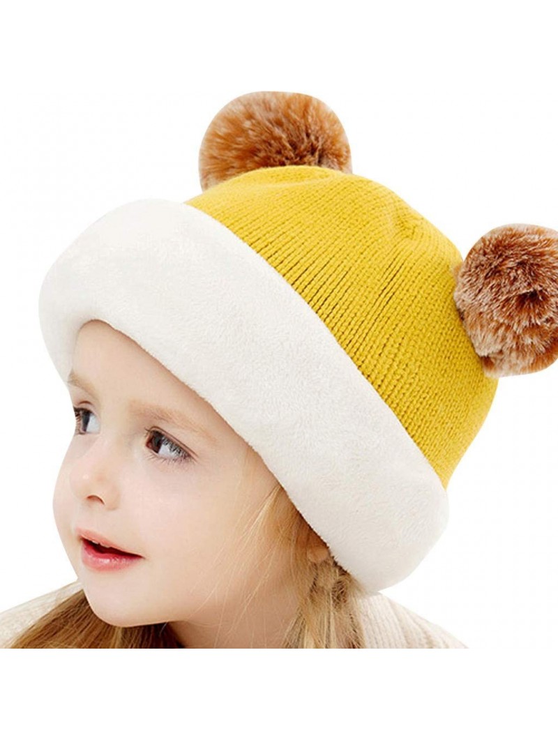 Skullies & Beanies Toddlers Girls Boys Winter Earflap Hood Scarf Shawl Hat Warm Knit Flap Cap Cute Face Cover - Yellow - CH18...