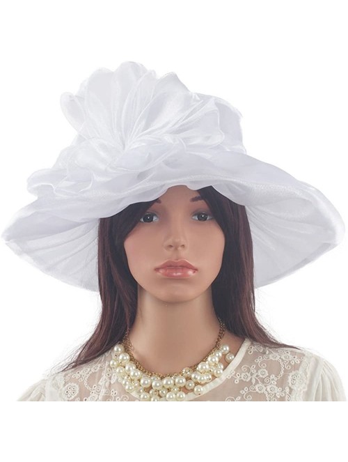 Sun Hats Womens Organza Kentucky Derby Church Party Floral Wide Brim Summer Hat - White - CG18DXKWY3A $15.71