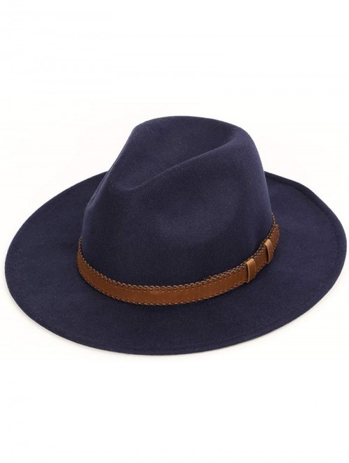 Fedoras Women Men Wide Brim Fedora hat Wool Pork Pie Flat Top Hat Vintage Felt hat Gambler Hat - Navy - C118QC50DRQ $26.75