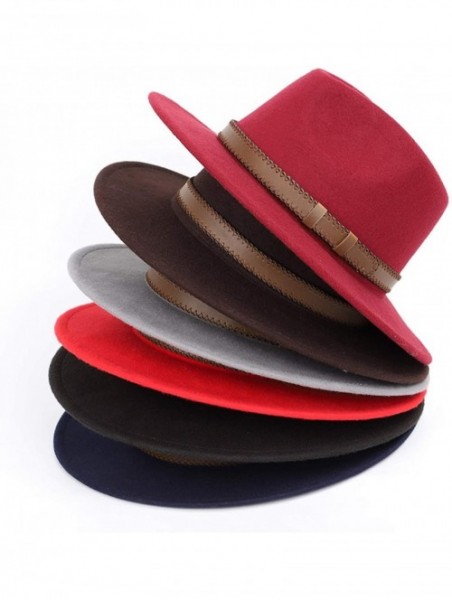 Fedoras Women Men Wide Brim Fedora hat Wool Pork Pie Flat Top Hat Vintage Felt hat Gambler Hat - Navy - C118QC50DRQ $26.75