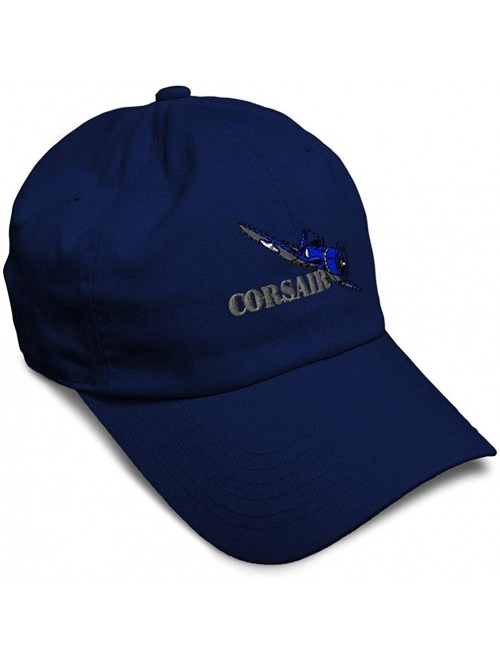 Baseball Caps Custom Soft Baseball Cap Corsair Aircraft Name Embroidery Twill Cotton - Navy - C818ZO38787 $21.10