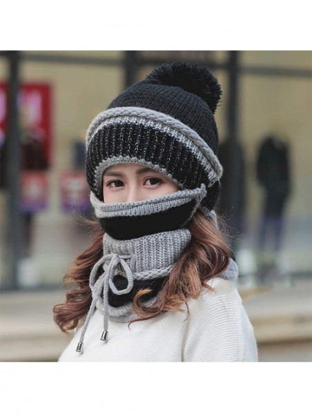 Skullies & Beanies 3 in 1 Warm Thick Knitted Beanie Hat Scarf and Mask Set Slouchy Snow Knit Cap Infinity Scarves for Women -...