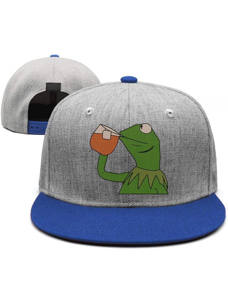 Skullies & Beanies Tea Lizard None of My Business Strapback Hat Sipping Tea Meme Adjustable Cap - Funny-green-frog-sipping-te...