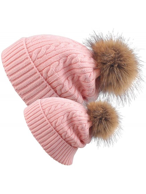 Skullies & Beanies 2 Pack Parent-Child Hat Winter Baggy Slouchy Beanie Hat Warm Knit Pom Pom Beanie for Women & Baby - Pink -...