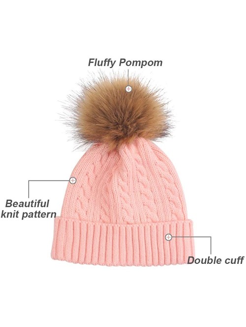 Skullies & Beanies 2 Pack Parent-Child Hat Winter Baggy Slouchy Beanie Hat Warm Knit Pom Pom Beanie for Women & Baby - Pink -...