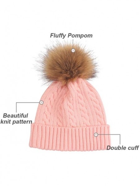 Skullies & Beanies 2 Pack Parent-Child Hat Winter Baggy Slouchy Beanie Hat Warm Knit Pom Pom Beanie for Women & Baby - Pink -...