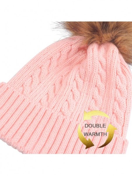 Skullies & Beanies 2 Pack Parent-Child Hat Winter Baggy Slouchy Beanie Hat Warm Knit Pom Pom Beanie for Women & Baby - Pink -...