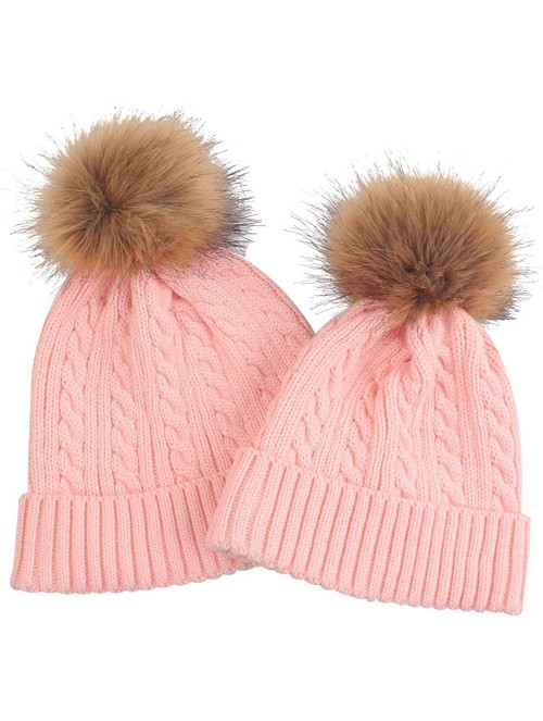 Skullies & Beanies 2 Pack Parent-Child Hat Winter Baggy Slouchy Beanie Hat Warm Knit Pom Pom Beanie for Women & Baby - Pink -...