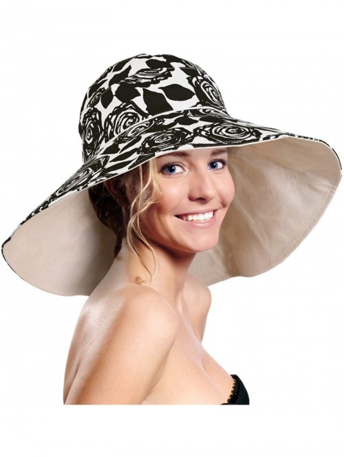 Sun Hats Womens 5'' Super Wide Brim Sun Hats Summer UPF 50+ Beach Hat Foldable Floppy Rose Cap - Black - CJ18OZ6C698 $13.91