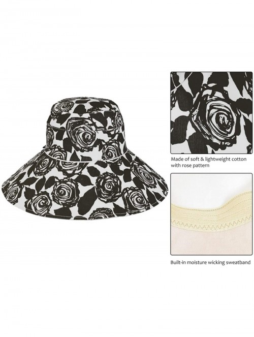 Sun Hats Womens 5'' Super Wide Brim Sun Hats Summer UPF 50+ Beach Hat Foldable Floppy Rose Cap - Black - CJ18OZ6C698 $13.91