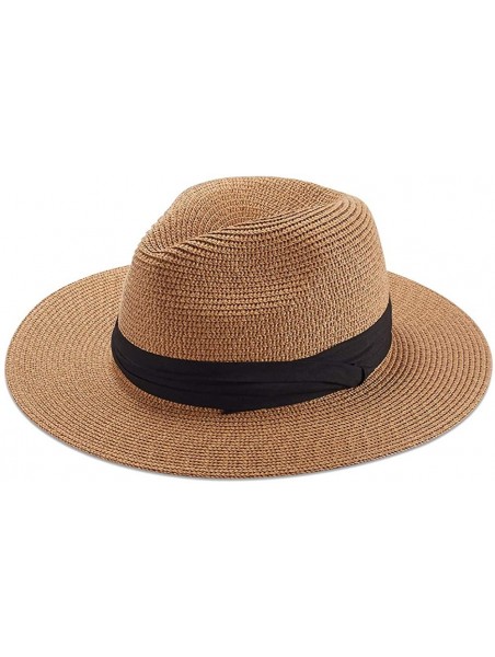 Sun Hats Women Straw Hat Panama Fedoras Beach Sun Hats Summer Cool Wide Brim UPF50+ - Brown B - CB18UEGR5SX $14.89