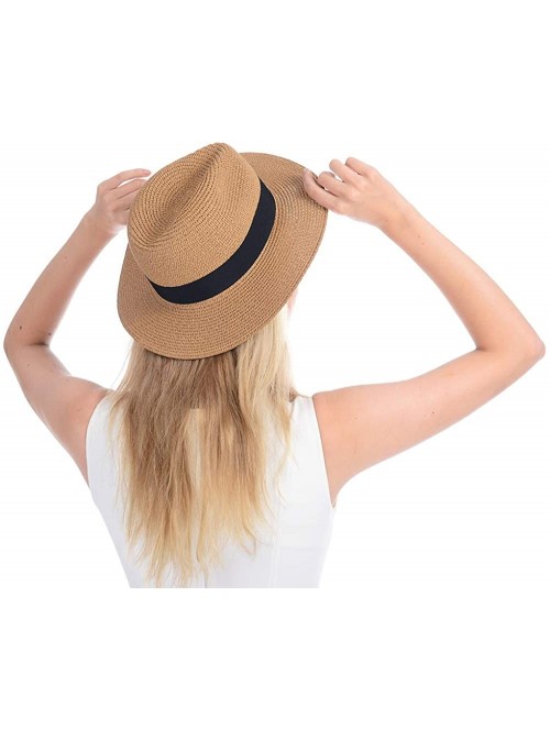 Sun Hats Women Straw Hat Panama Fedoras Beach Sun Hats Summer Cool Wide Brim UPF50+ - Brown B - CB18UEGR5SX $14.89