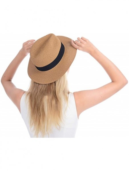 Sun Hats Women Straw Hat Panama Fedoras Beach Sun Hats Summer Cool Wide Brim UPF50+ - Brown B - CB18UEGR5SX $14.89