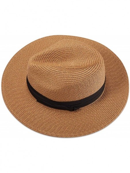 Sun Hats Women Straw Hat Panama Fedoras Beach Sun Hats Summer Cool Wide Brim UPF50+ - Brown B - CB18UEGR5SX $14.89