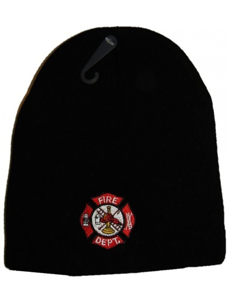 Skullies & Beanies 8" Black Fire Fighter Dept. First in Last Out Embroidered Beanie Skull Cap Hat - CD12NYJ6H6V $9.88