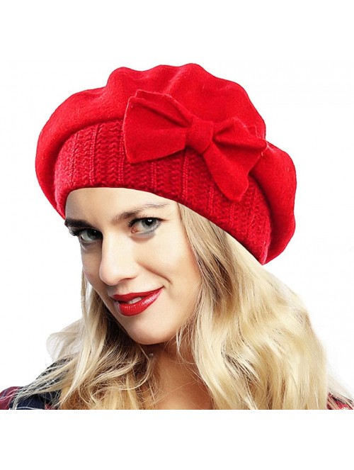 Berets Womens Beret 100% Wool French Beret Beanie Winter Hats Hy022 - Red - CH18HLZL5TD $24.85