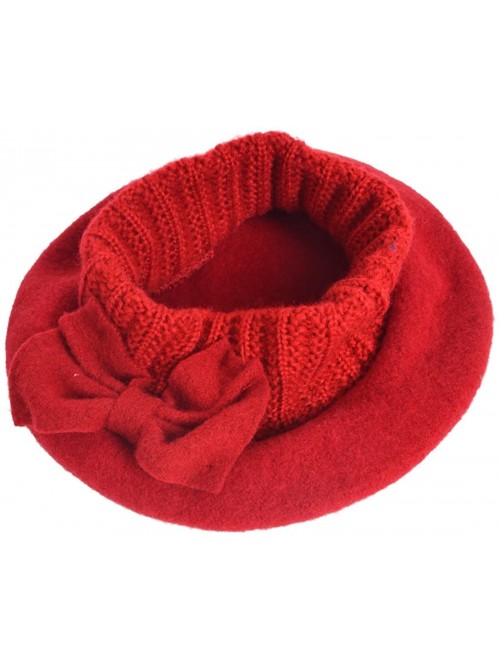 Berets Womens Beret 100% Wool French Beret Beanie Winter Hats Hy022 - Red - CH18HLZL5TD $24.85