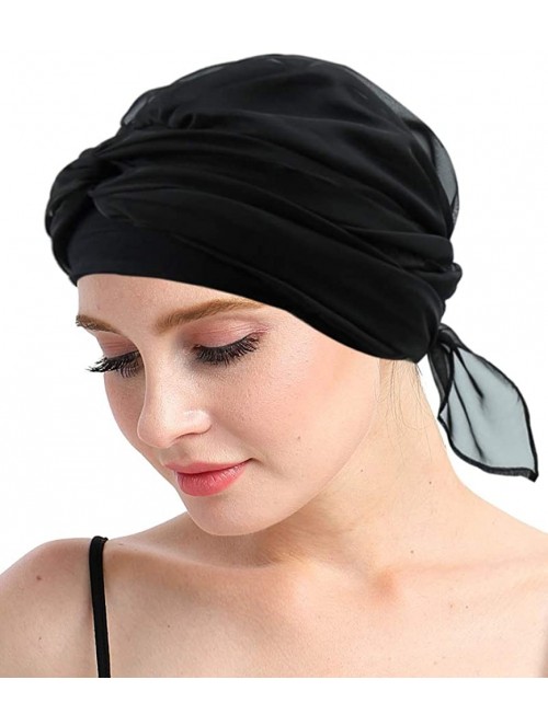 Skullies & Beanies Chemo Headwear Headwrap Scarf Cancer Caps Gifts for Hair Loss Women - Both Black - CU189W58ZXS $17.36