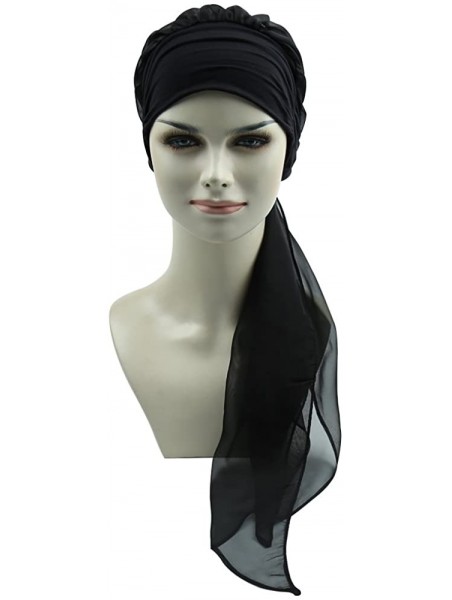 Skullies & Beanies Chemo Headwear Headwrap Scarf Cancer Caps Gifts for Hair Loss Women - Both Black - CU189W58ZXS $17.36