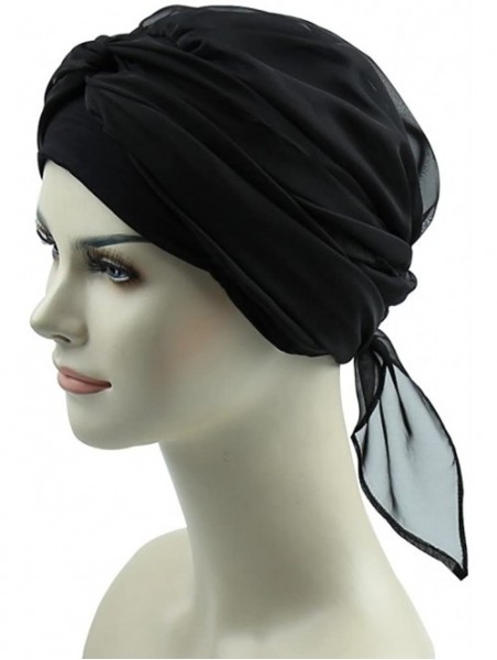 Skullies & Beanies Chemo Headwear Headwrap Scarf Cancer Caps Gifts for Hair Loss Women - Both Black - CU189W58ZXS $17.36