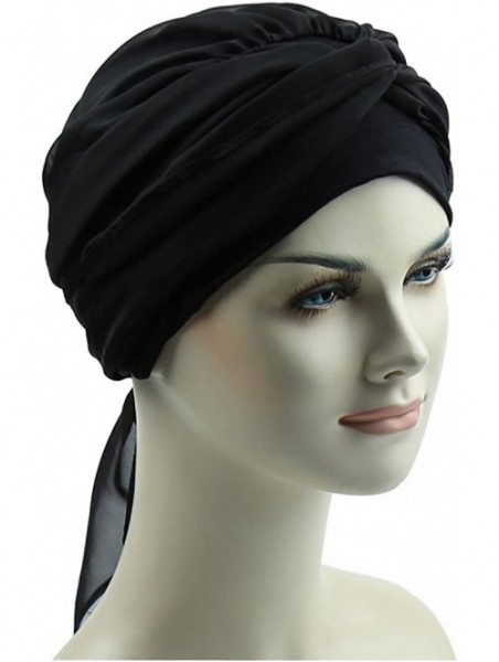 Skullies & Beanies Chemo Headwear Headwrap Scarf Cancer Caps Gifts for Hair Loss Women - Both Black - CU189W58ZXS $17.36